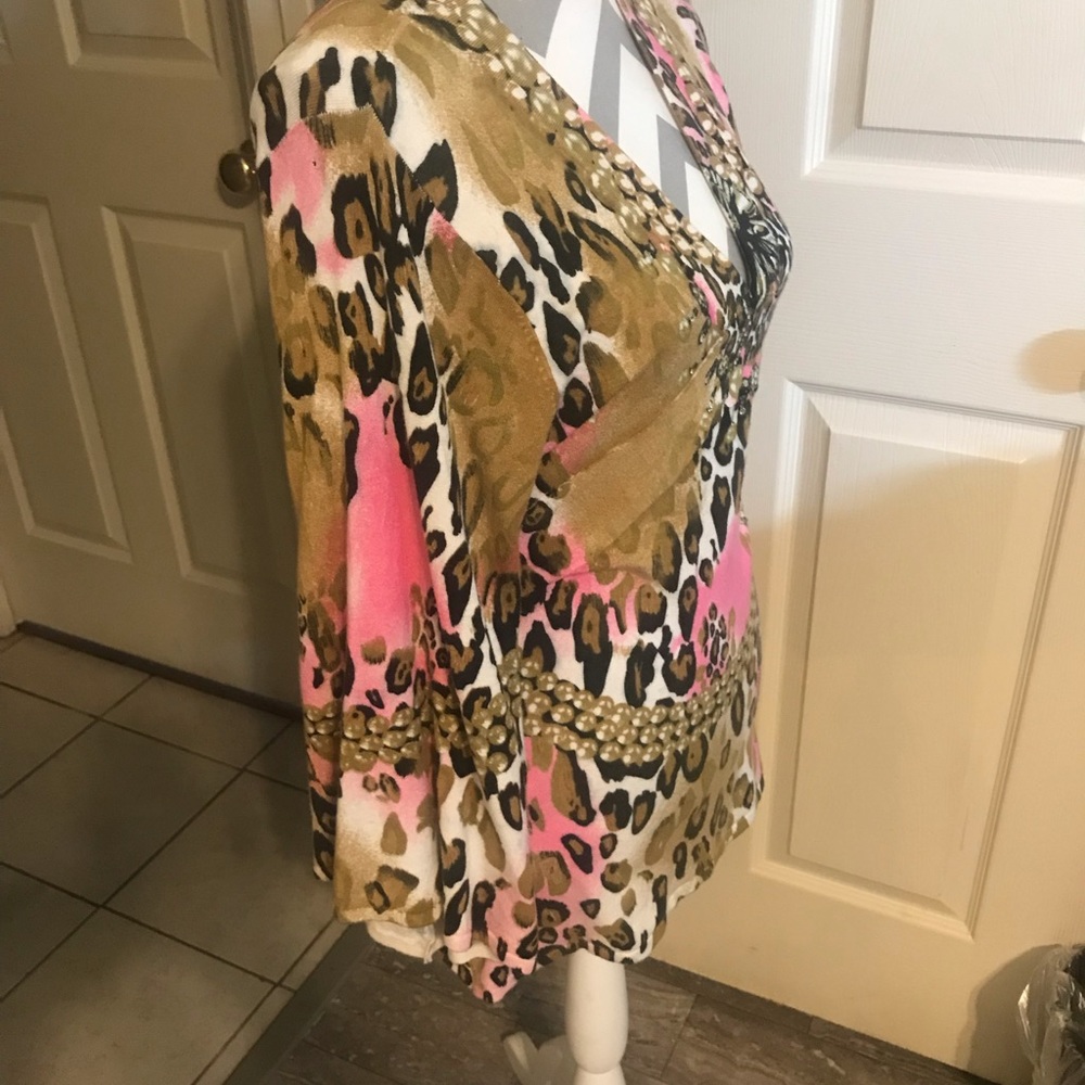 Boston Proper pink/ leopard print sweater - Picture 3 of 7